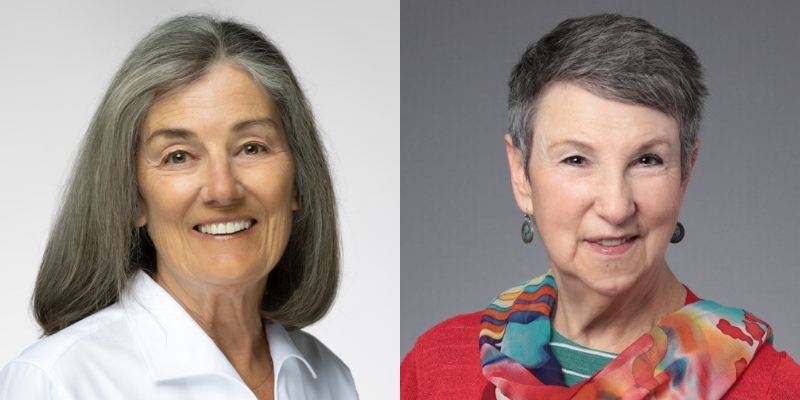 From left to right: Headshots of Beth Droppert (with grey bob and white blouse) and Rebecca Crichton (with short grey hair and floral scarf)