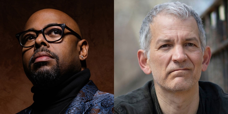 From left to right: Headshots of Christian McBride (with brown skin, shaved head, glasses) and Brad Mehldau (with fair skin and short grey hair)