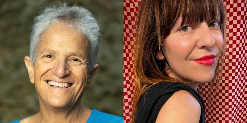 From left to right: Headshots of Dr. Shelley Sella (with fair skin, short grey hair) and Amelia Bonow (with fair skin, long brown hair, and blunt bangs)