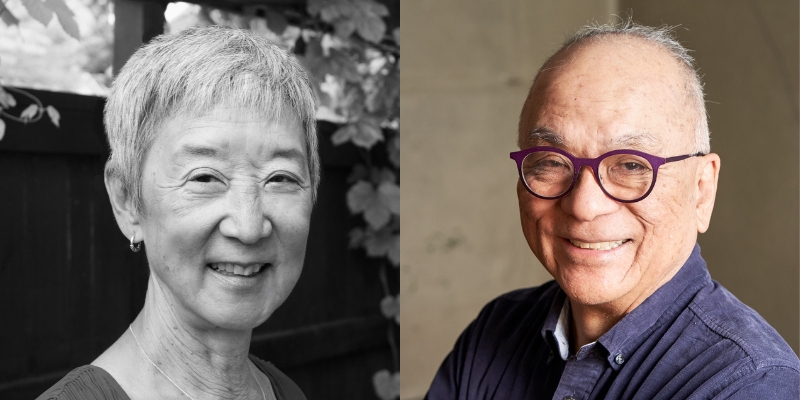 Headshots of Evelyn Iritani and Frank Abe