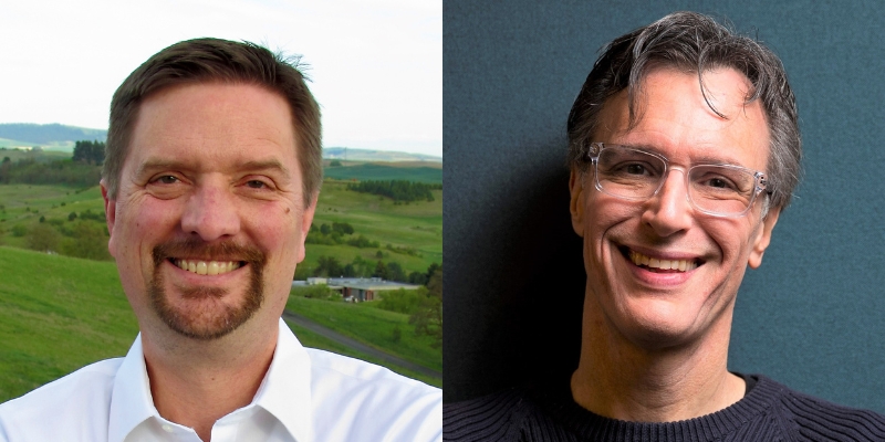 Headshots of Matthew Sutton and Bill Radke