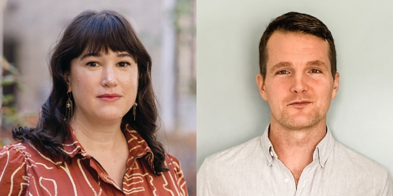 From left to right: Headshots of Megan Greenwell (with fair skin and dark hair with bangs) and Jay Willis (with short brown hair and white dress shirt)