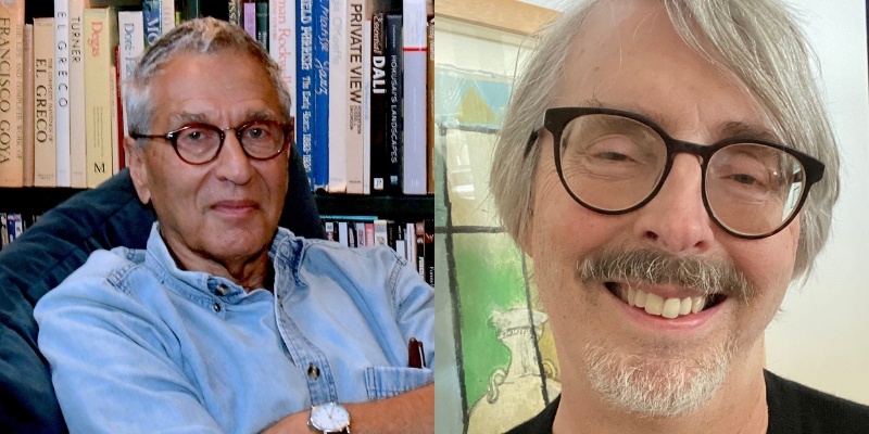 From left to right: Headshots of Nicholas Meyer (with grey hair and eyeglasses) and George Meyer (with grey hair, eyeglasses, and facial hair)