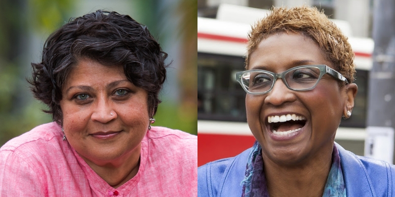 Headshots of Nilanjana Dasgupta (with brown skin, short black hair) and Paula Boggs (with dark skin, short blonde hair, and eyeglasses)