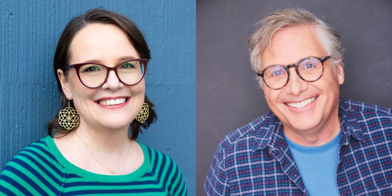 Headshots of Raina Telgemeier and Scott McCloud