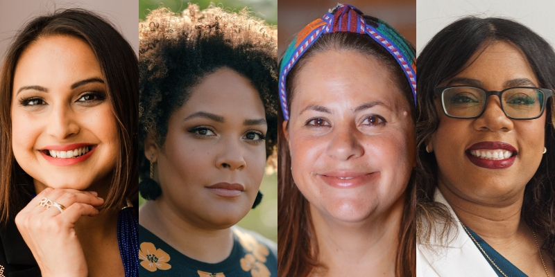 Headshots of Ruchika T. Malhotra, Ijeoma Oluo, Ekin Yasin, and La'Kita Williams