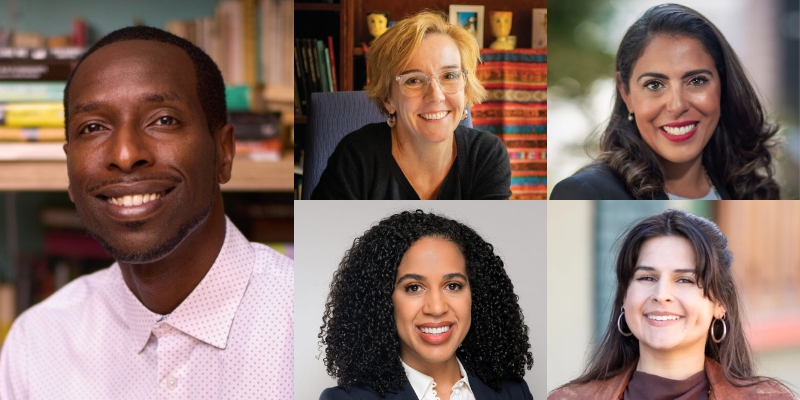 Headshots of Marcus Harrison Green, Angelina Godoy, Roxana Norouzi, Erika Evans, and Alexis Mercedes-Rinck