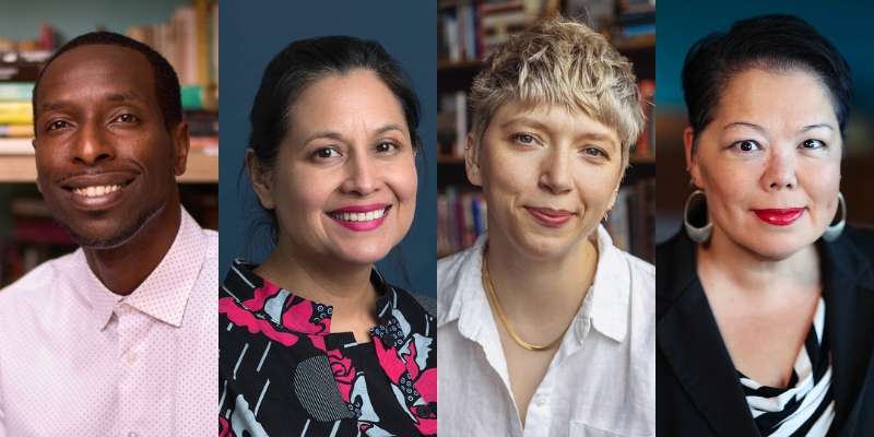 From left to right: Headshots of Marcus Harrison Green with Florangela Davila, Hannah Murphy Winter, and Naomi Ishisaka