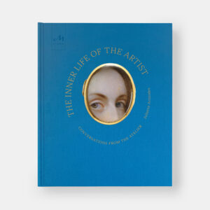 Blue book cover titled "The Inner Life of the Artist" with a circular portrait of a woman's eyes framed in gold; subtitle reads "Conversations from the Atelier" by Juliette Aristides.