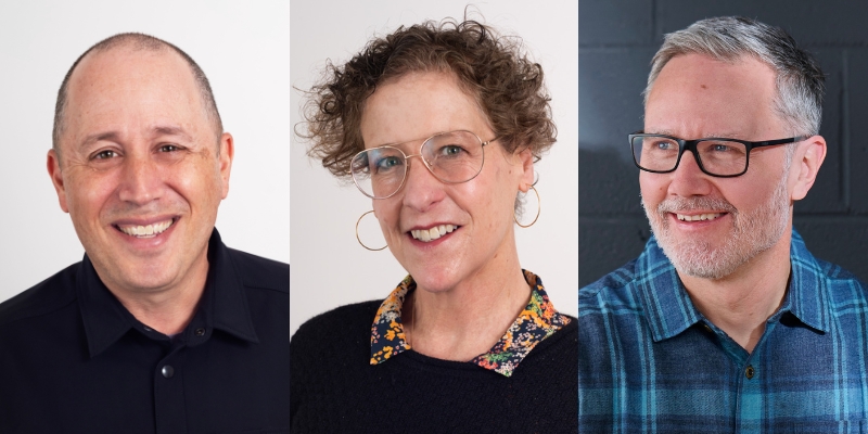 From left to right: Headshots of Doug Gordon, Sarah Goodyear, and Ray Delahanty