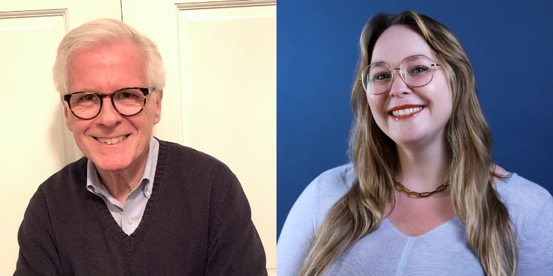 Headshots of Thomas Mallon (with short grey hair and glasses) and Katie Campbell (with long blonde hair and glasses)